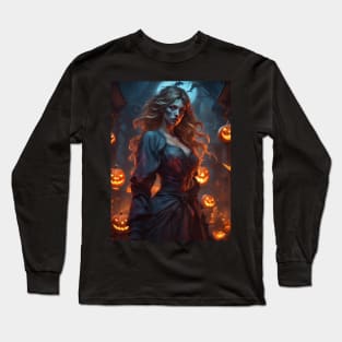 zombie girl on halloween night Long Sleeve T-Shirt